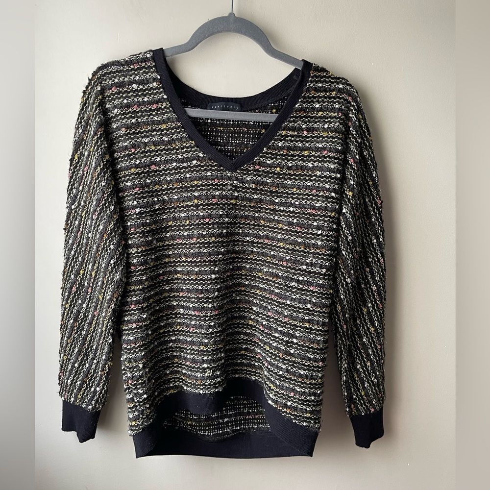 Sanctuary Black and Multicolor V-Neck Sweater